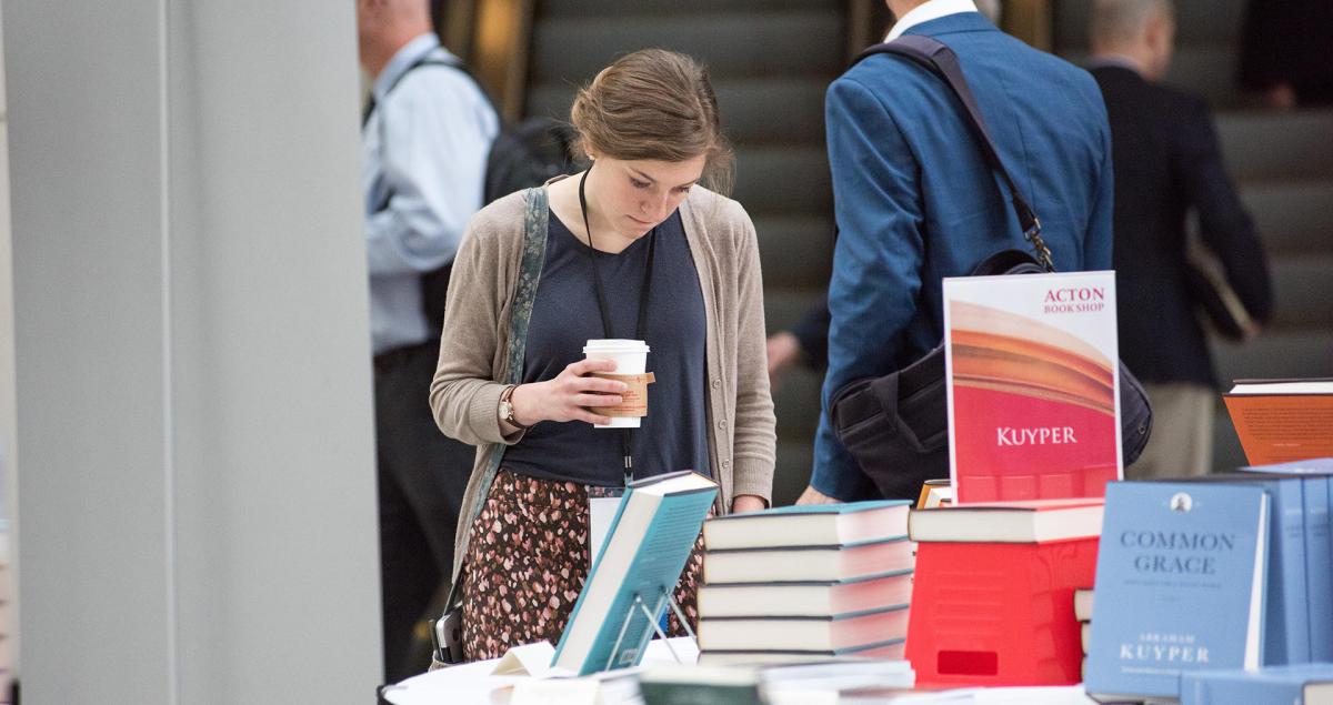 Browsing titles at the AU bookshop